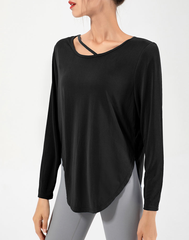 Copper Ammonia Fiber Round Hem Long Sleeve Yoga Top