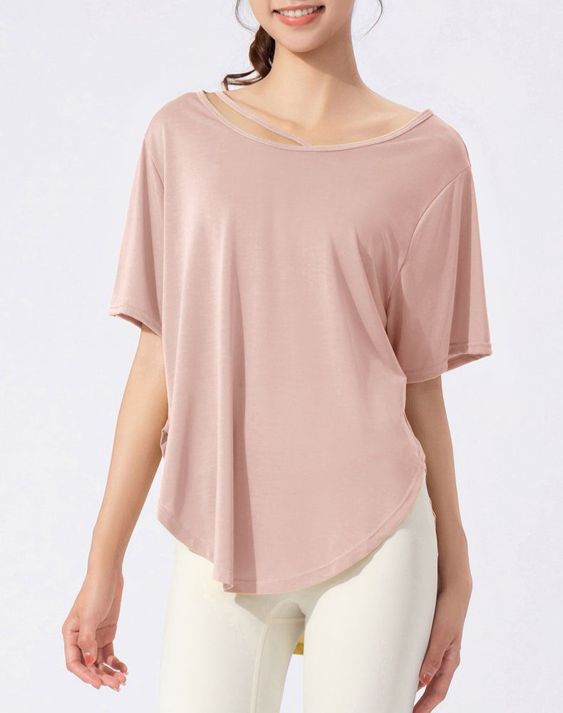 Loose Fit Round Hem Short Sleeve Yoga Top