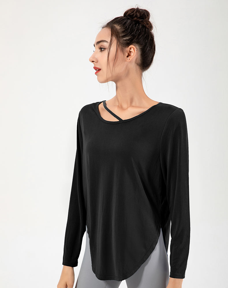 Copper Ammonia Fiber Round Hem Long Sleeve Yoga Top