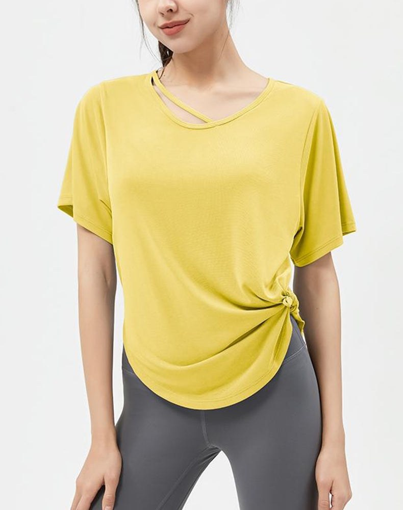 Loose Fit Round Hem Short Sleeve Yoga Top