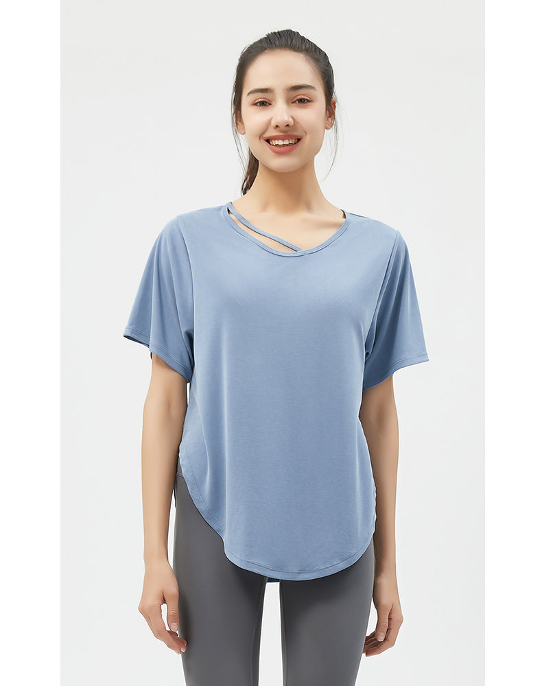 Loose Fit Round Hem Short Sleeve Yoga Top