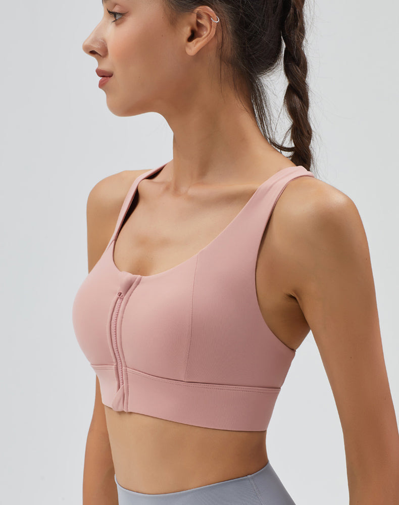 Front Zipper Back Mesh Yoga Bra