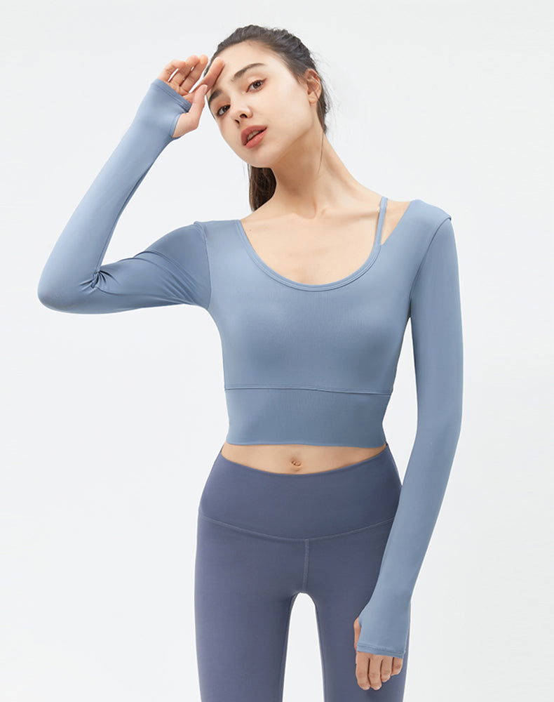 Left Shoulder Strap Long Sleeve Yoga Top