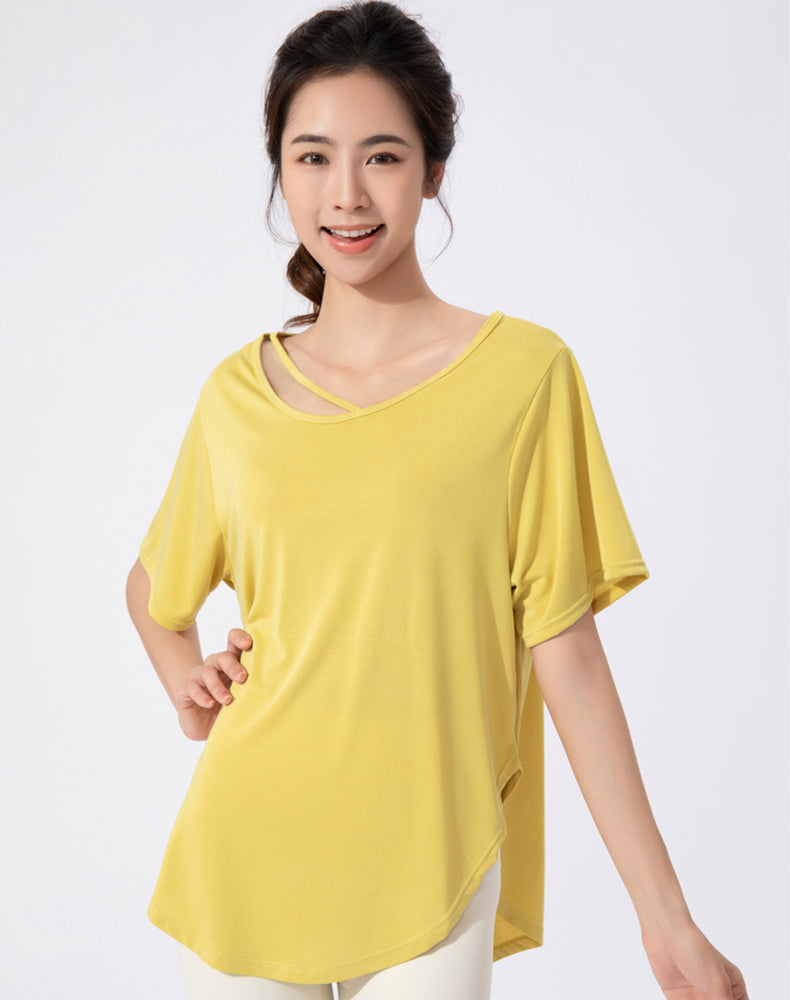 Loose Fit Round Hem Short Sleeve Yoga Top