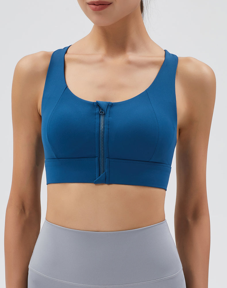 Front Zipper Back Mesh Yoga Bra