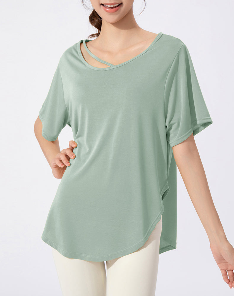 Loose Fit Round Hem Short Sleeve Yoga Top