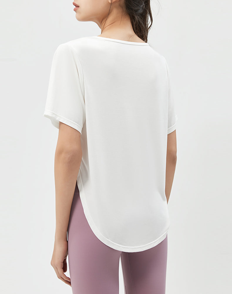 Loose Fit Round Hem Short Sleeve Yoga Top