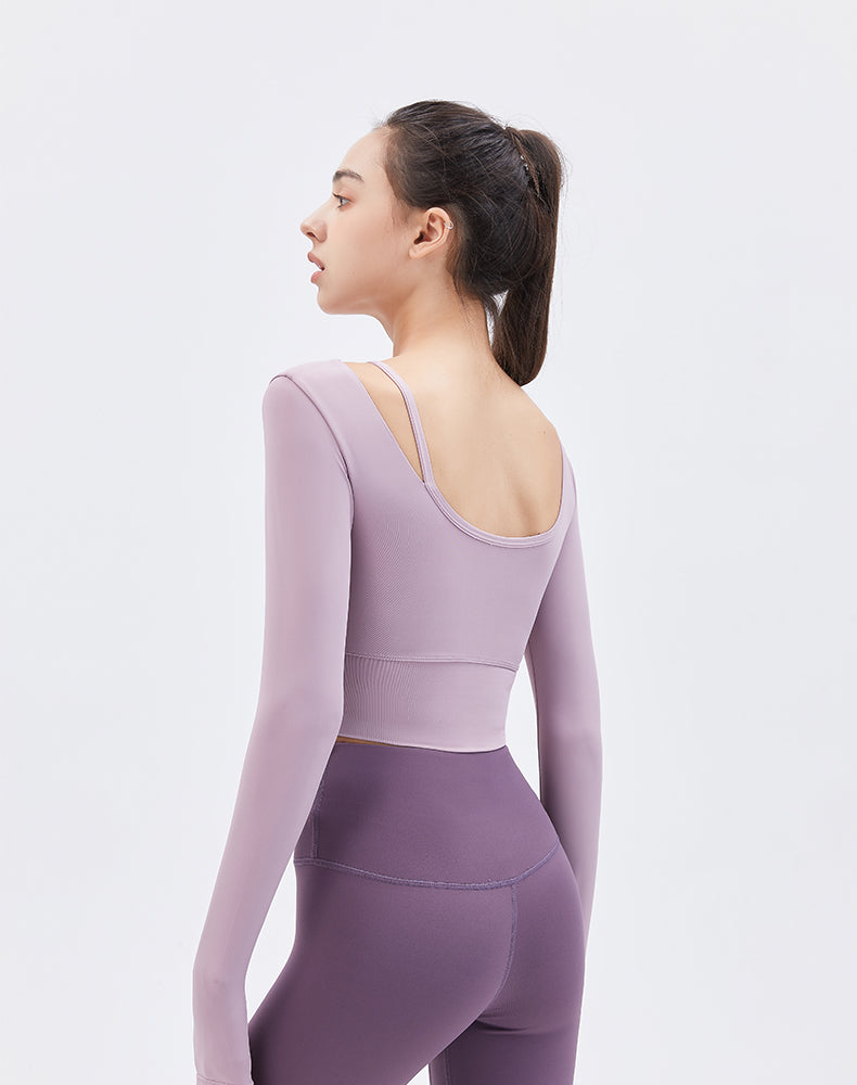 Left Shoulder Strap Long Sleeve Yoga Top