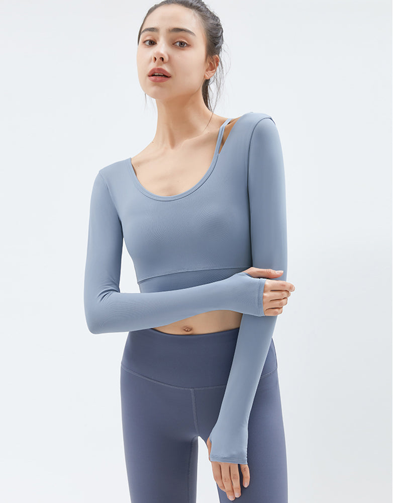 Left Shoulder Strap Long Sleeve Yoga Top