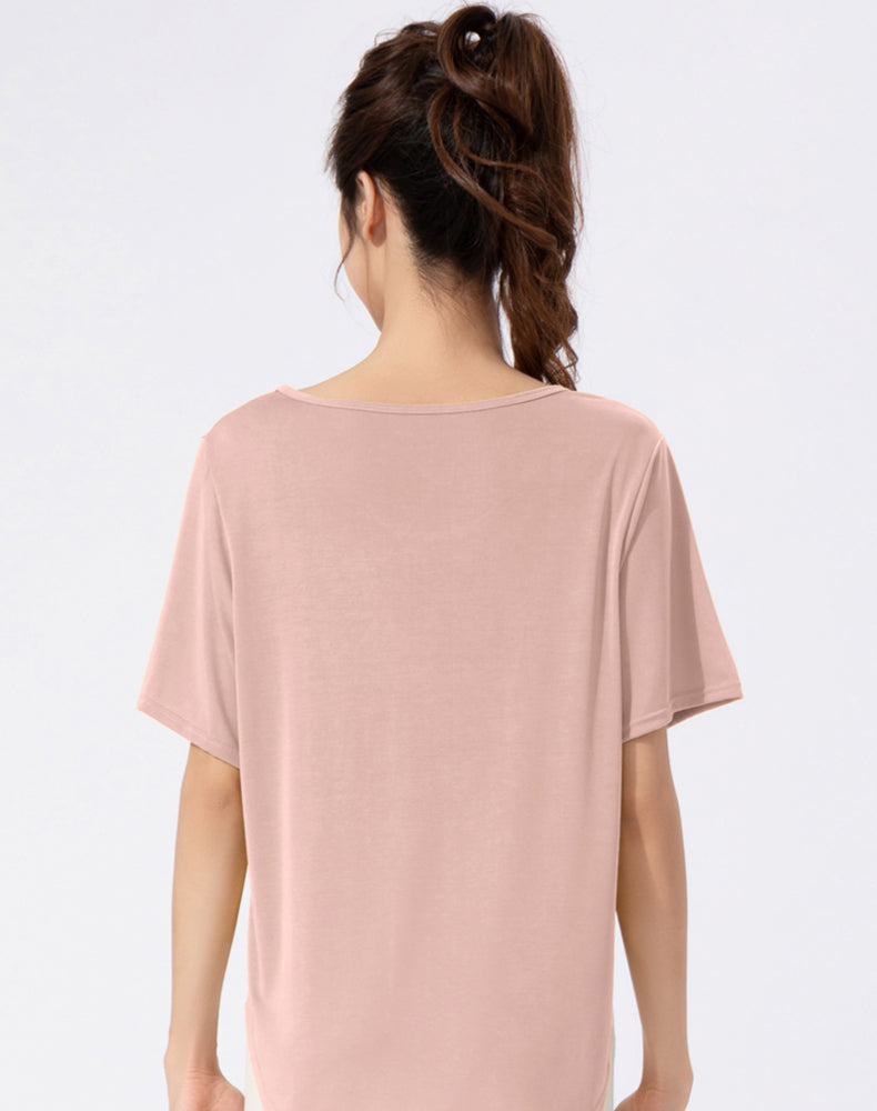 Loose Fit Round Hem Short Sleeve Yoga Top