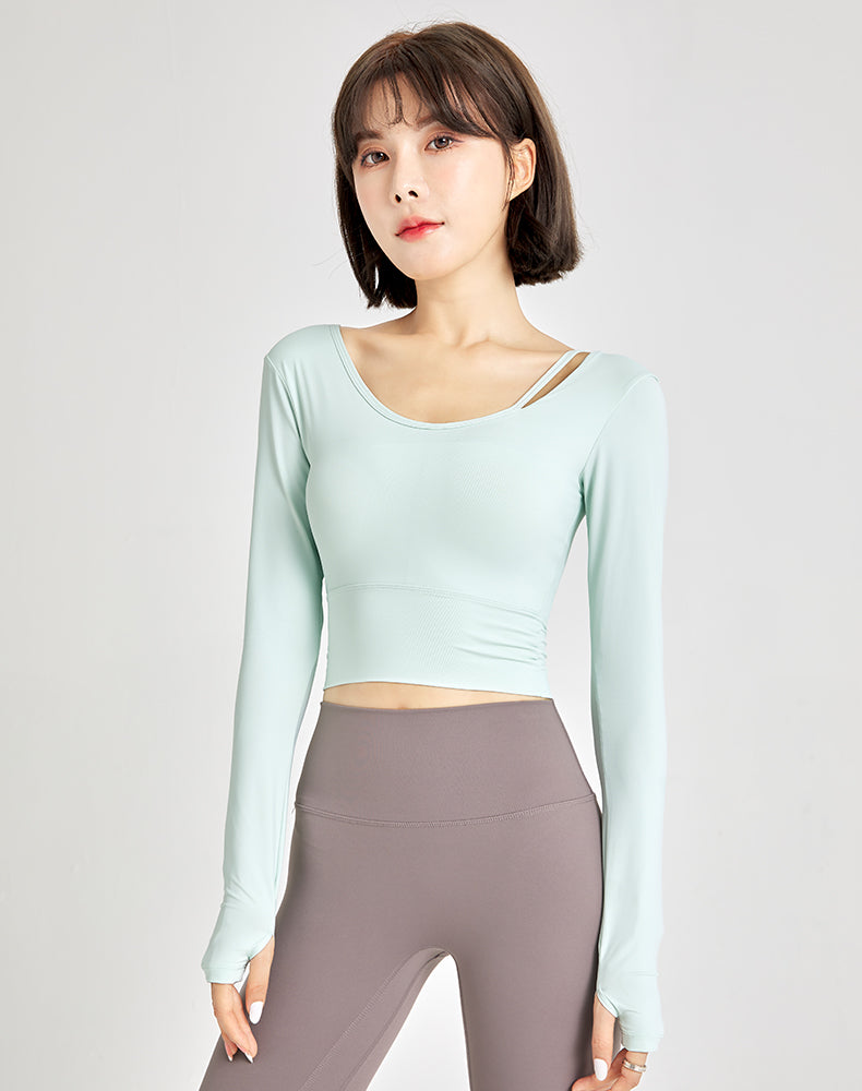 Left Shoulder Strap Long Sleeve Yoga Top