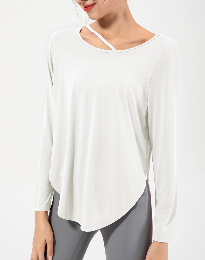 Copper Ammonia Fiber Round Hem Long Sleeve Yoga Top