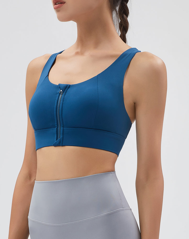 Front Zipper Back Mesh Yoga Bra