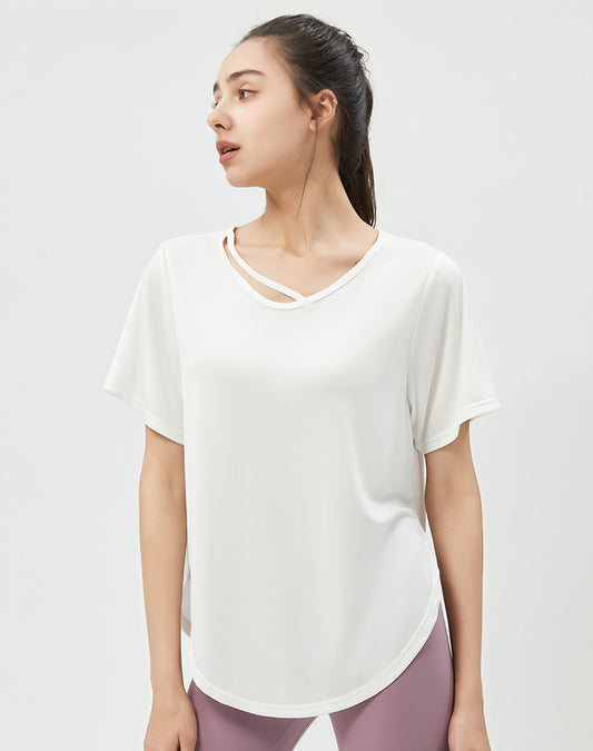 Loose Fit Round Hem Short Sleeve Yoga Top