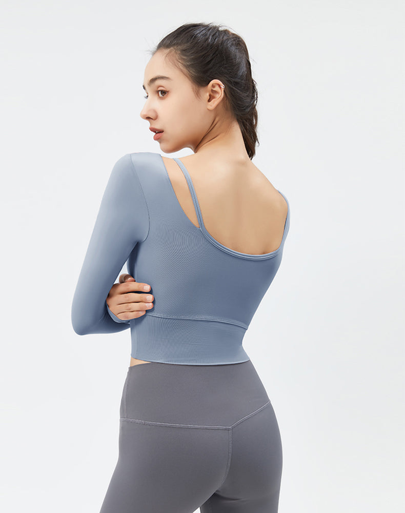 Left Shoulder Strap Long Sleeve Yoga Top