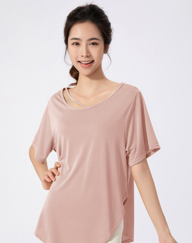 Loose Fit Round Hem Short Sleeve Yoga Top