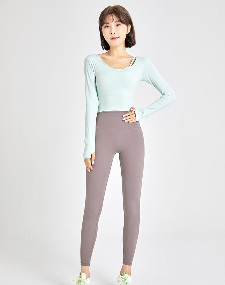 Left Shoulder Strap Long Sleeve Yoga Top