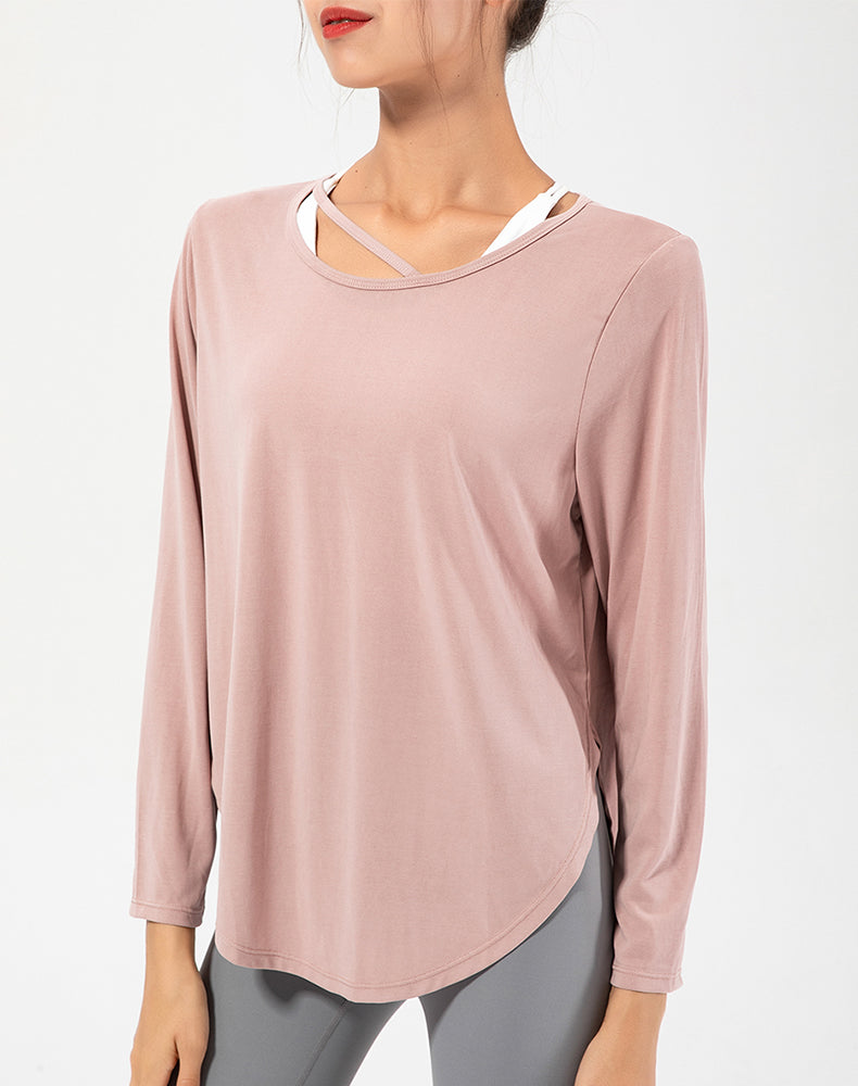 Copper Ammonia Fiber Round Hem Long Sleeve Yoga Top