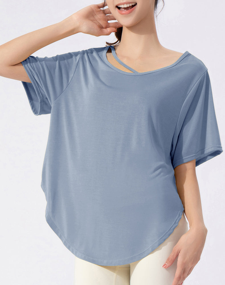 Loose Fit Round Hem Short Sleeve Yoga Top