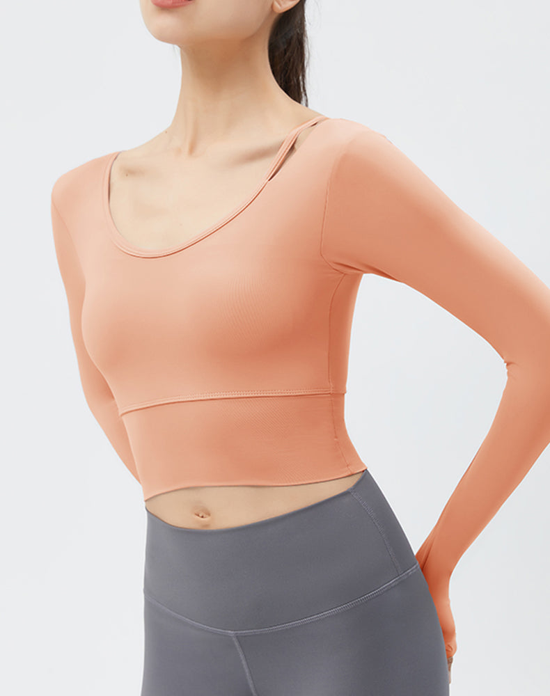 Left Shoulder Strap Long Sleeve Yoga Top