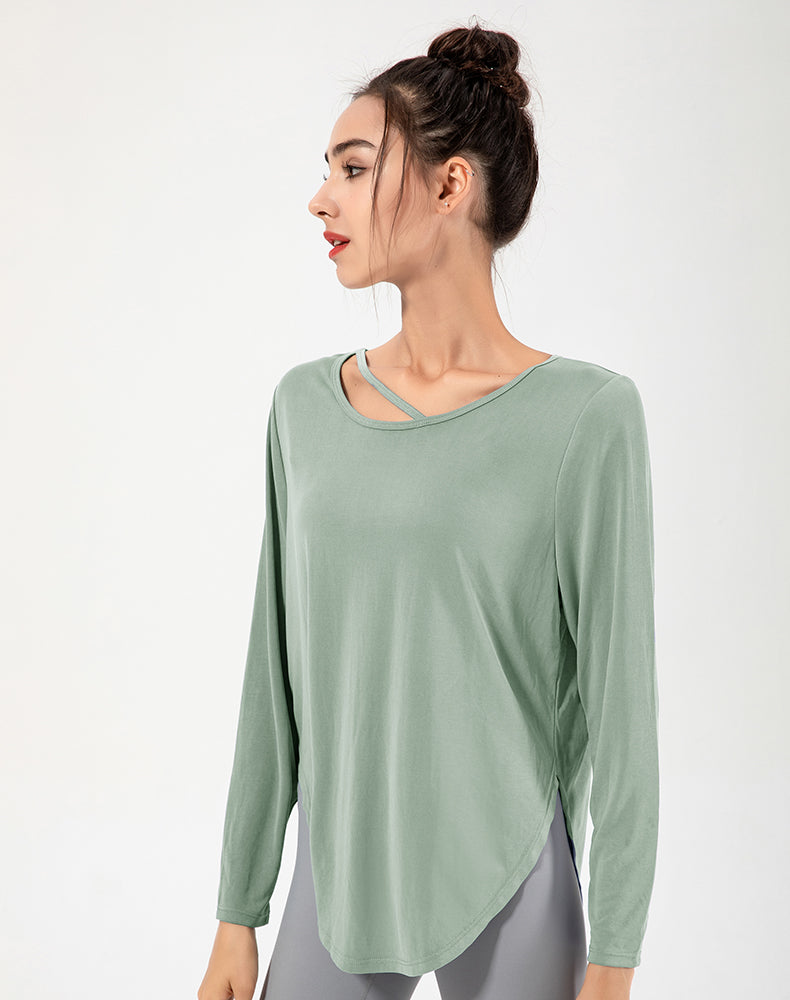 Copper Ammonia Fiber Round Hem Long Sleeve Yoga Top