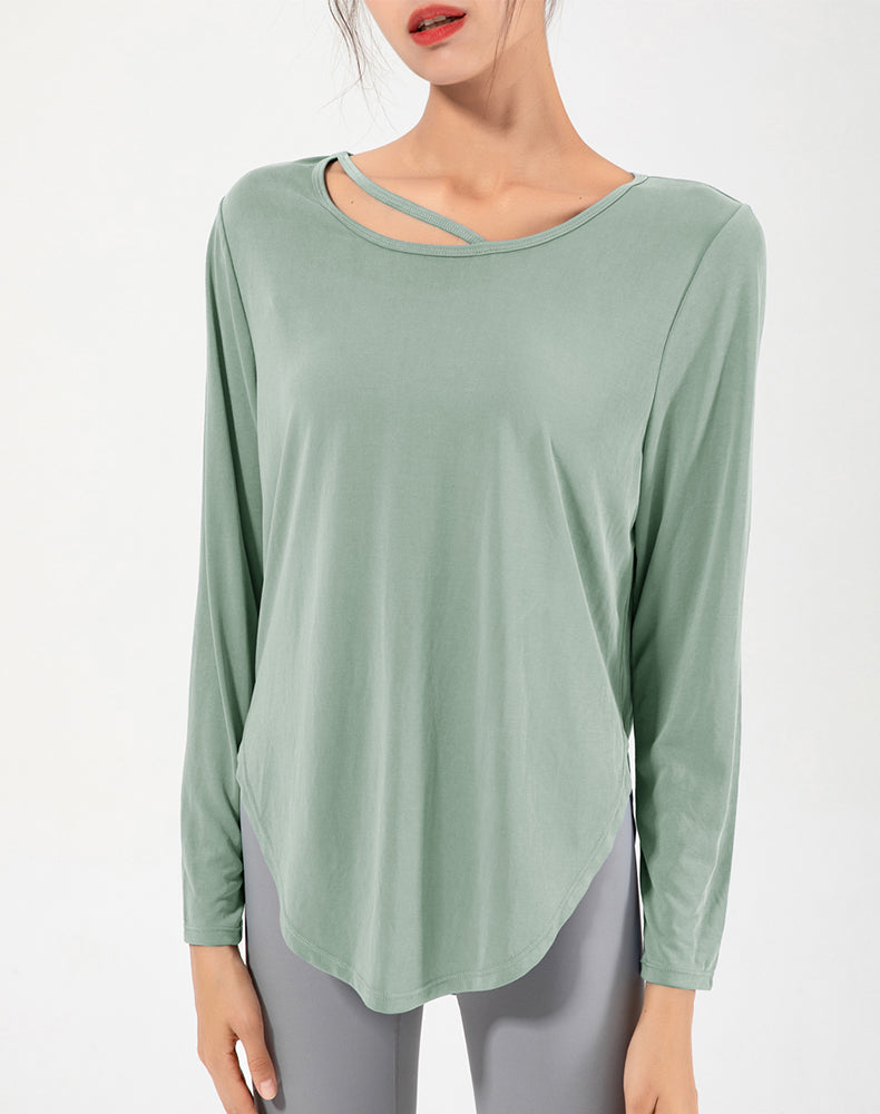 Copper Ammonia Fiber Round Hem Long Sleeve Yoga Top