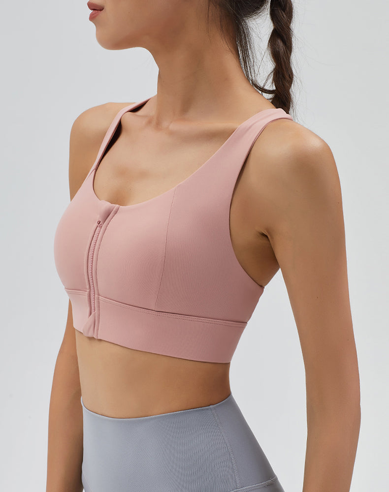 Front Zipper Back Mesh Yoga Bra