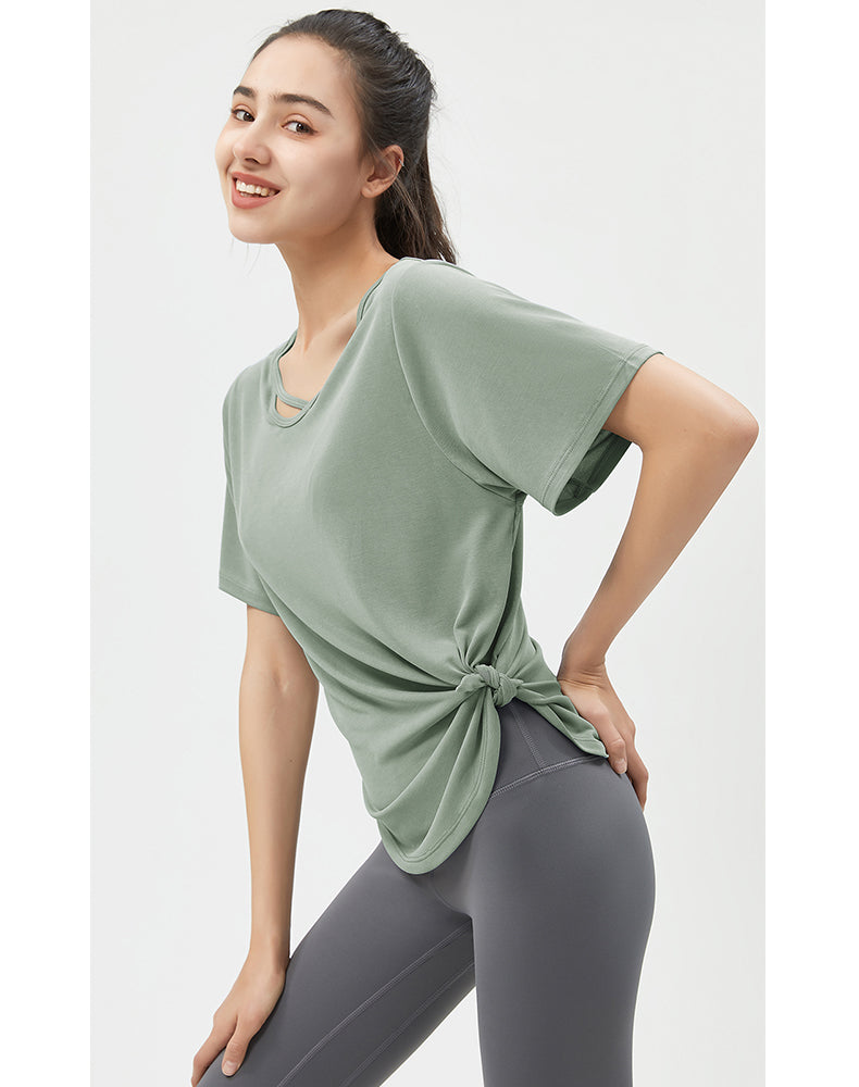 Loose Fit Round Hem Short Sleeve Yoga Top