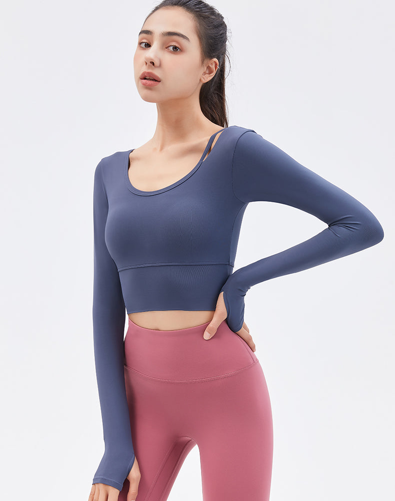 Left Shoulder Strap Long Sleeve Yoga Top