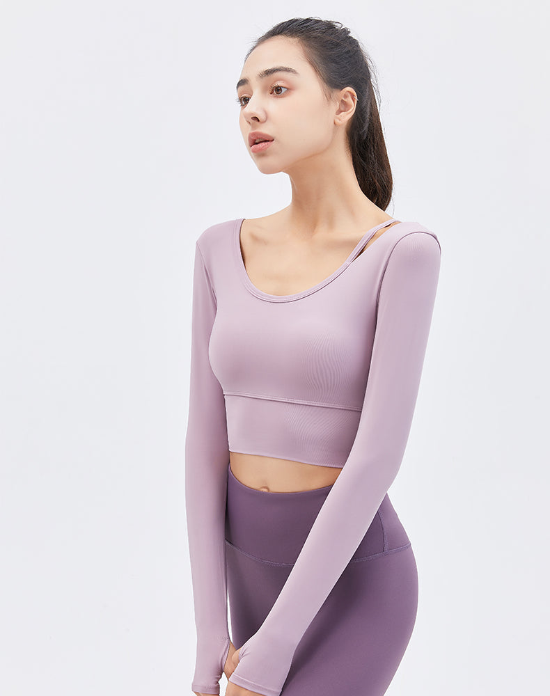 Left Shoulder Strap Long Sleeve Yoga Top