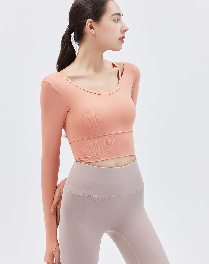 Left Shoulder Strap Long Sleeve Yoga Top