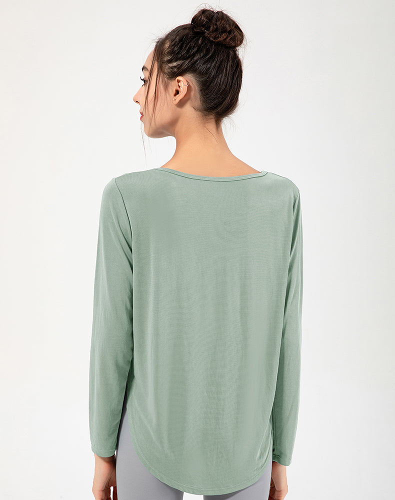 Copper Ammonia Fiber Round Hem Long Sleeve Yoga Top