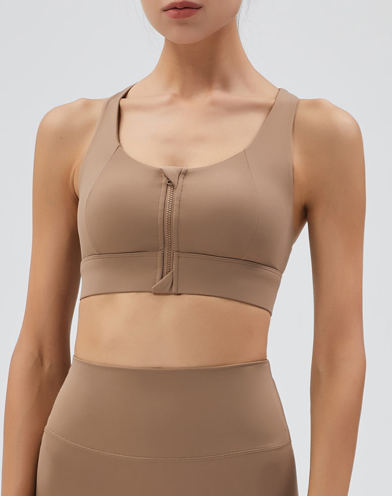 Front Zipper Back Mesh Yoga Bra