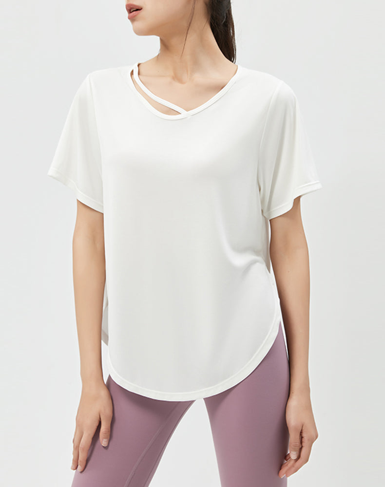 Loose Fit Round Hem Short Sleeve Yoga Top