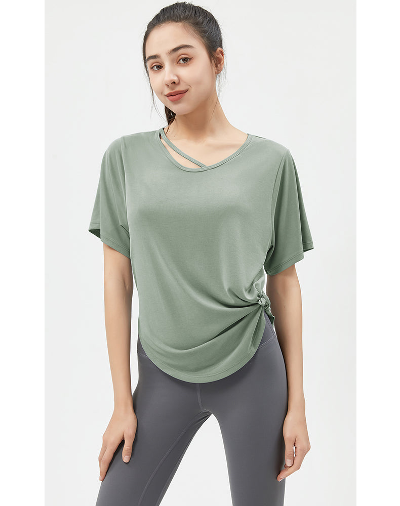 Loose Fit Round Hem Short Sleeve Yoga Top