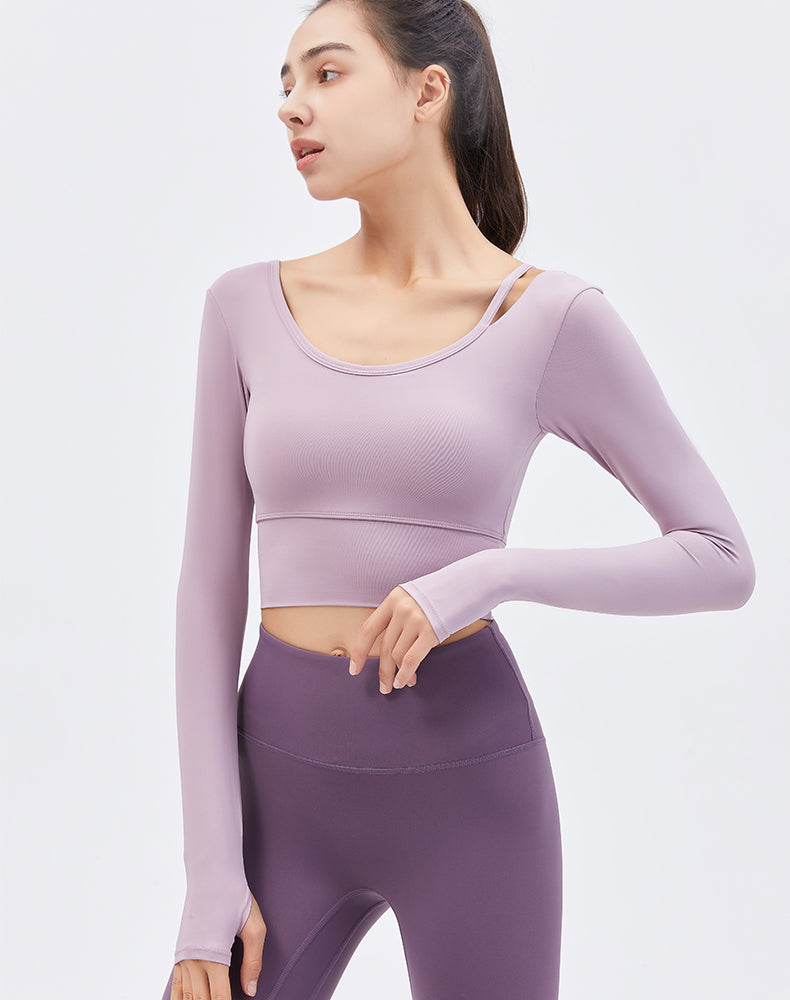 Left Shoulder Strap Long Sleeve Yoga Top