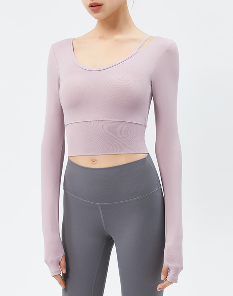 Left Shoulder Strap Long Sleeve Yoga Top