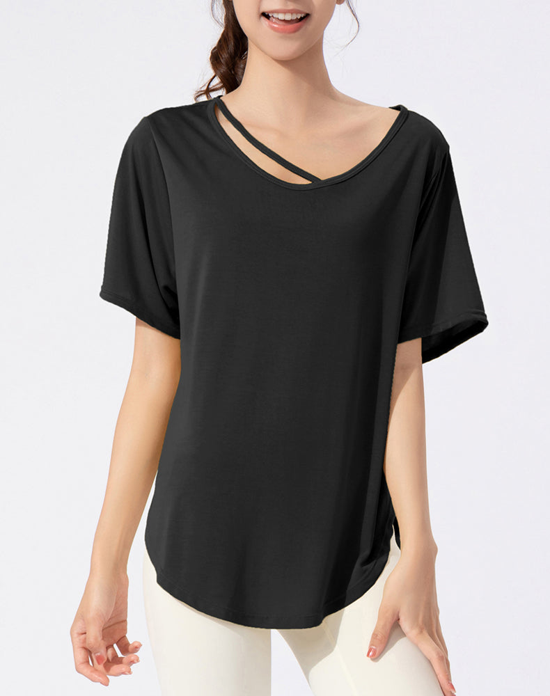 Loose Fit Round Hem Short Sleeve Yoga Top