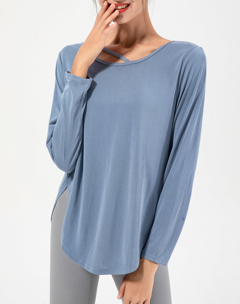 Copper Ammonia Fiber Round Hem Long Sleeve Yoga Top