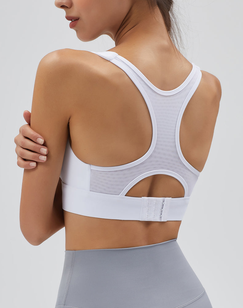 Front Zipper Back Mesh Yoga Bra