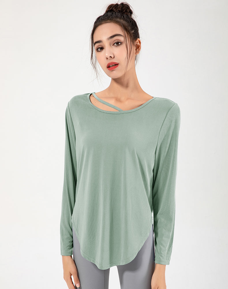 Copper Ammonia Fiber Round Hem Long Sleeve Yoga Top