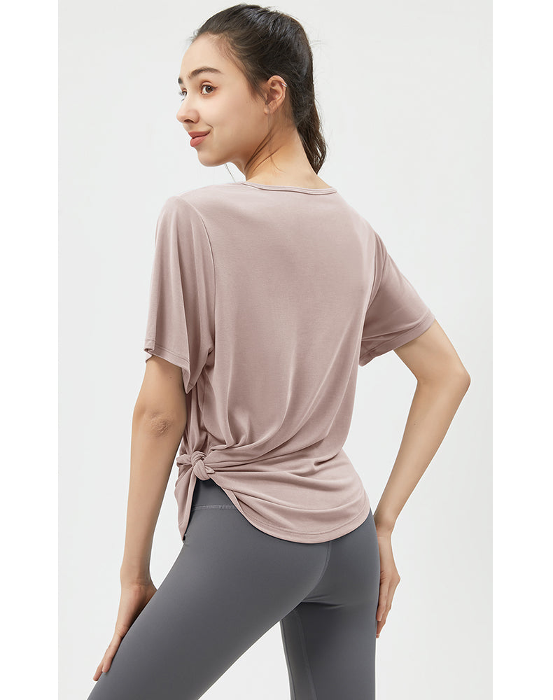 Loose Fit Round Hem Short Sleeve Yoga Top