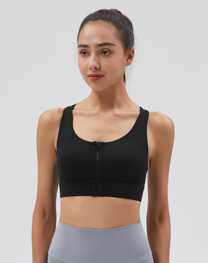 Front Zipper Back Mesh Yoga Bra