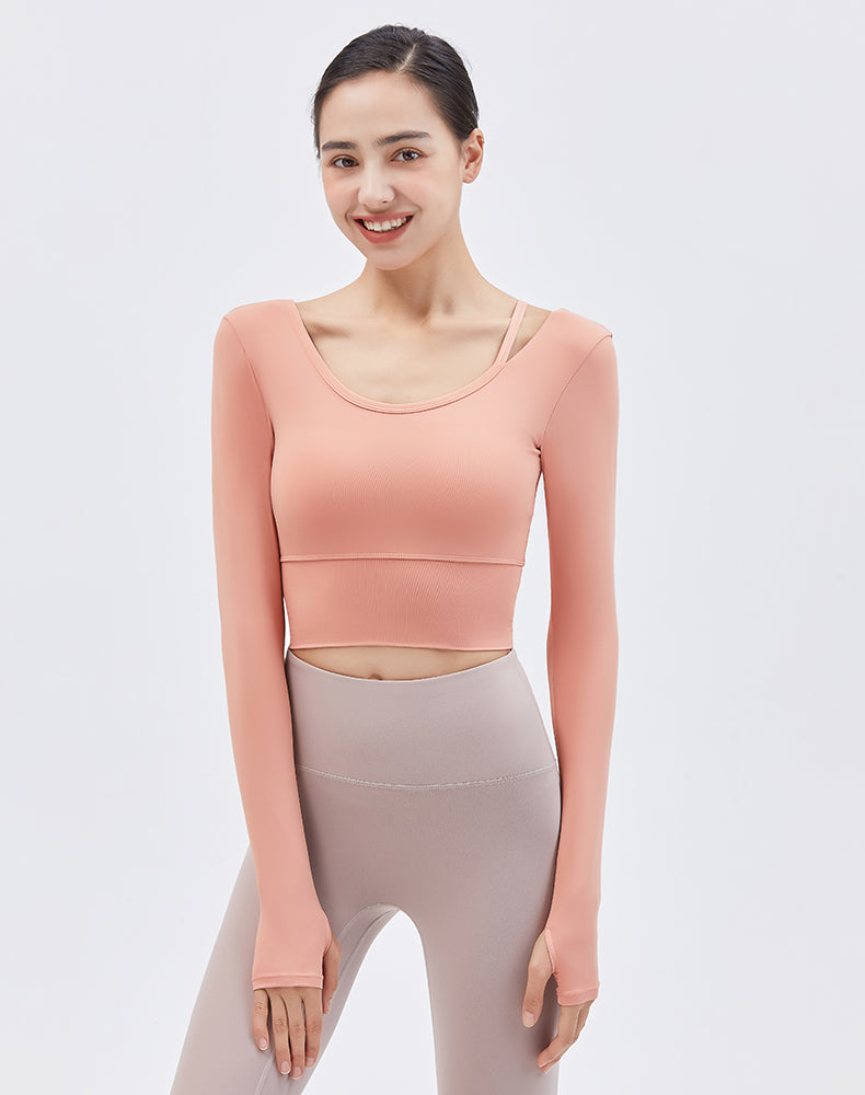 Left Shoulder Strap Long Sleeve Yoga Top