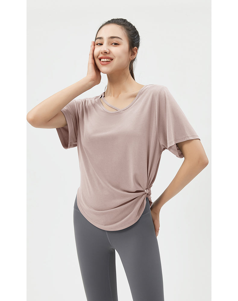 Loose Fit Round Hem Short Sleeve Yoga Top