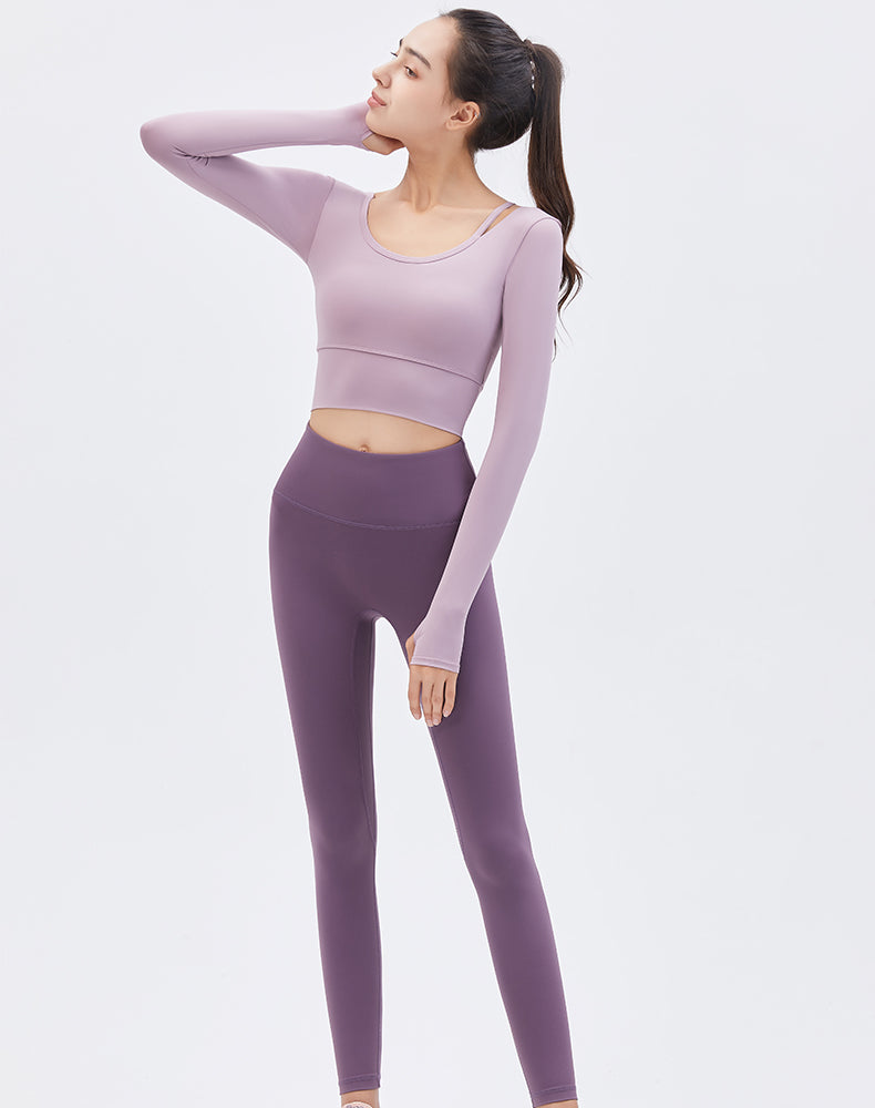 Left Shoulder Strap Long Sleeve Yoga Top