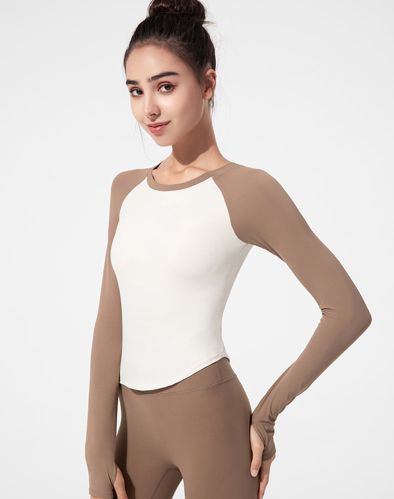 Color-Block Round Hem Long Sleeve Yoga Top