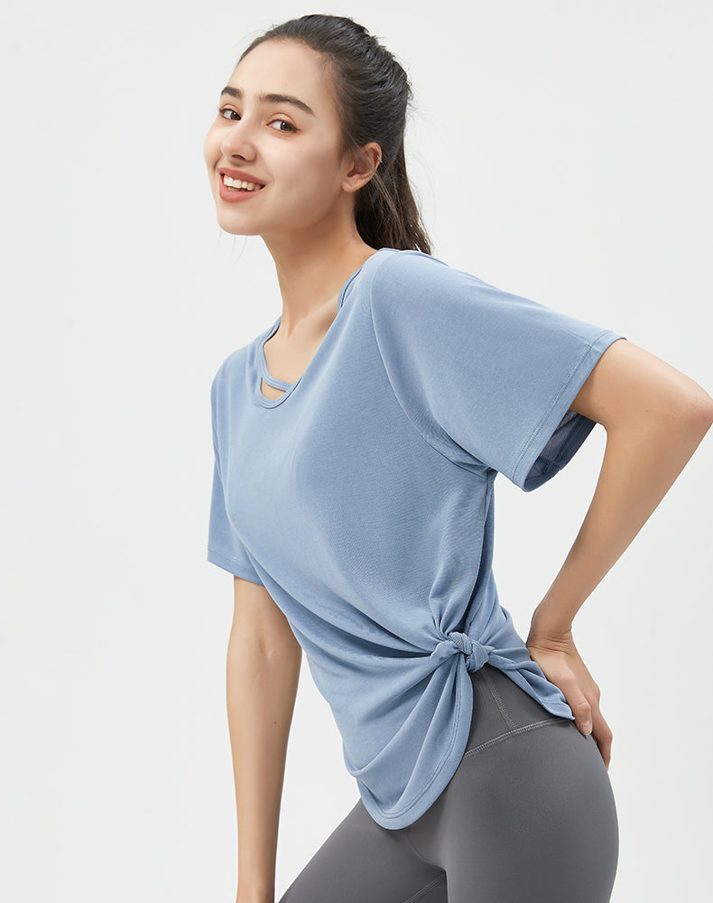 Loose Fit Round Hem Short Sleeve Yoga Top