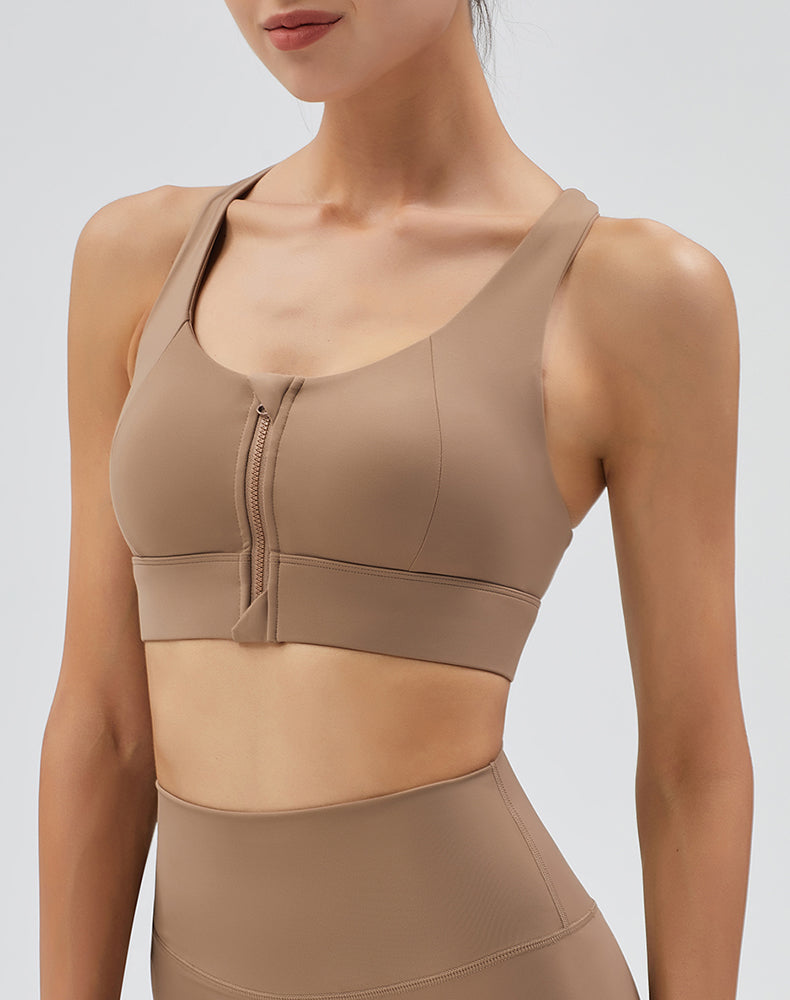 Front Zipper Back Mesh Yoga Bra