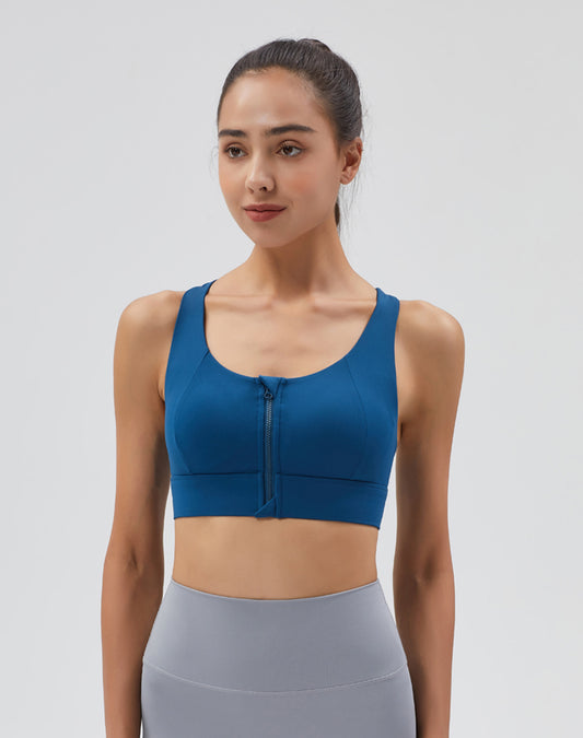 Front Zipper Back Mesh Yoga Bra